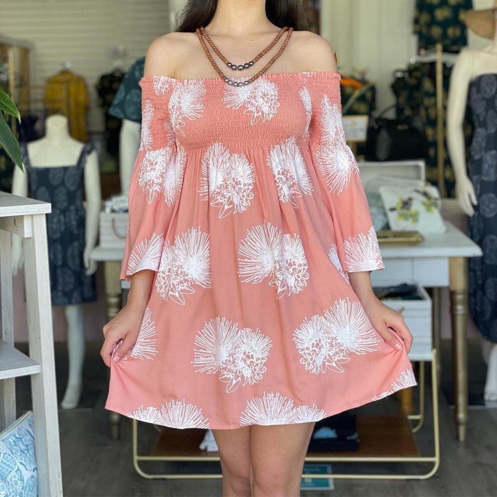 Kahulale’a Off Shoulder Peach/Pink Dress
